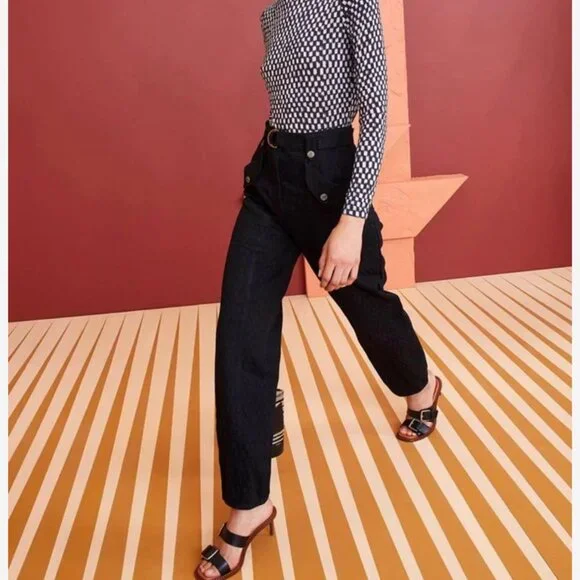 Ulla Johnson Waverly Pant Sz0/2 Black Ink Painted Check